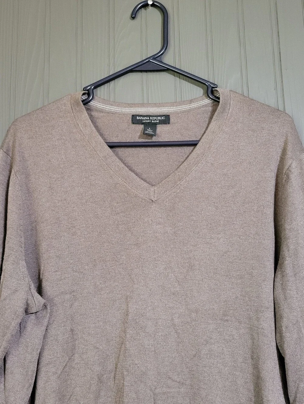 Banana Republic Luxury Blend Sweater V-Neck Silk Cashmere Blend Brown Men's LG